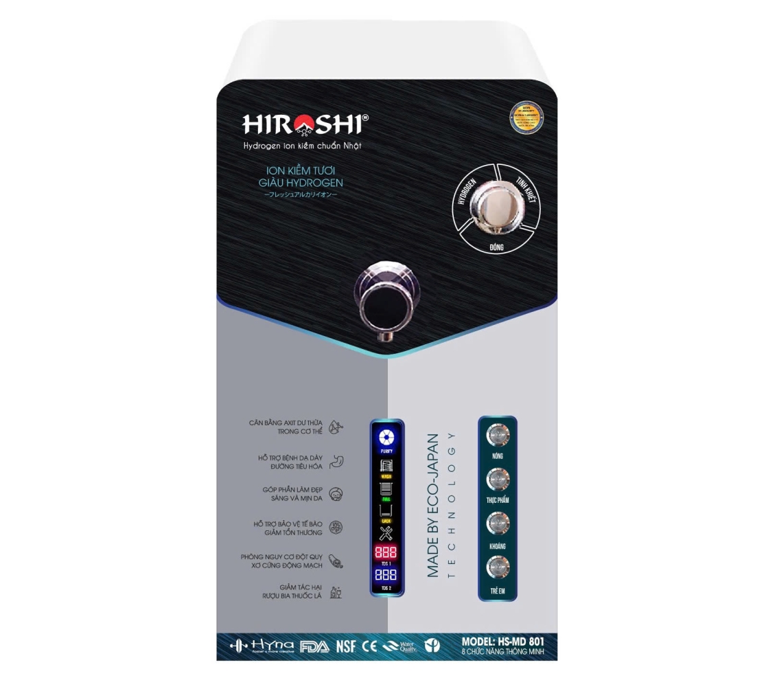 MÁY NƯỚC HIROSHI HYDROGEN ION KIỀM CAO CẤP 8 CHỨC NĂNG ĐỂ BÀN HS-MD801